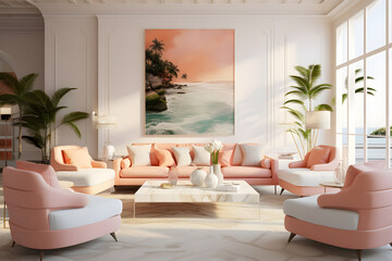 Wall Mural - living room interior in peach tones