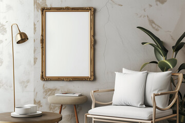 Wall Mural - blank picture frame mockup on wall with clipping path. wall art mockup concept