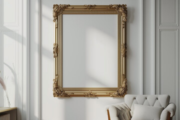 Wall Mural - blank picture frame mockup on wall with clipping path. wall art mockup concept