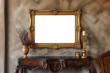 Wall Mural - blank picture frame mockup on wall with clipping path. wall art mockup concept