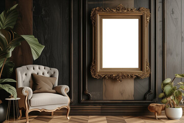 Wall Mural - blank picture frame mockup on wall with clipping path. wall art mockup concept