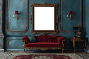 Wall Mural - blank picture frame mockup on wall with clipping path. wall art mockup concept