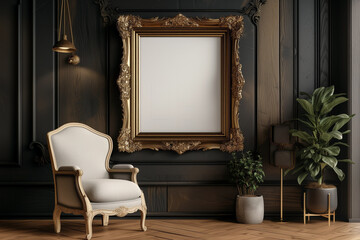 Wall Mural - blank picture frame mockup on wall with clipping path. wall art mockup concept