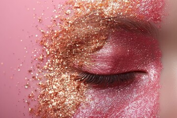 Aufkleber - A detailed view of a womans eye featuring vibrant glitter accents.
