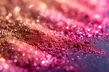 Leinwandbilder - A detailed view of pink and gold glitter particles, creating a sparkling and vibrant effect.