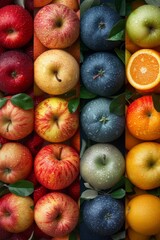 Poster - A diverse collection of apples, oranges, and apples with leaves arranged in a collage.