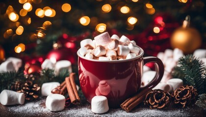 Sticker - A red cup filled with marshmallows and cinnamon sticks