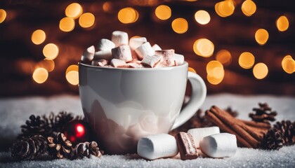 Canvas Print - A cup of hot chocolate with marshmallows and candy canes