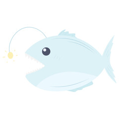 Hand drawn cute angler fish in flat style. Childrens illustration of a fish. Vector angler fish flat illustration isolated on white background
