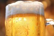 A close-up of a clear beer mug filled with light-colored lager beer. Generative AI