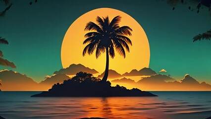 Wall Mural - Tropical Island Animated Travel Adventure Animation Transparent Motion Graphics Summer Island vacation Holiday background 4k video moving