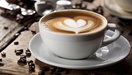 Canvas Print - A cup of coffee with a heart made of foam on top