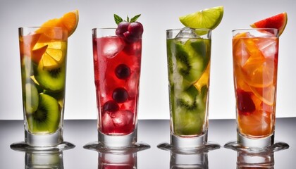 Sticker - Four glasses of fruit juice with a slice of fruit in each