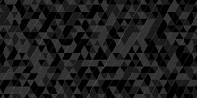 Abstract Black And Gray Square Triangle Tiles Pattern Mosaic Backdrop Background. Modern Seamless Geometric Dark Black Pattern Low Polygon And Line Square Geometric Print Composed Of Triangles Design.