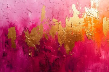 Aufkleber - An abstract painting featuring a combination of gold and pink colors.