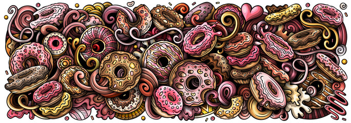 Wall Mural - Donuts cartoon banner illustration