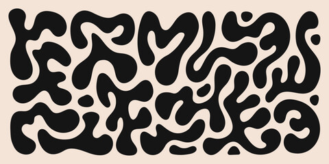 Poster - Abstract set liquid organic shapes. Black wavy bubbles and drops in trendy y2k style. Vector illustration
