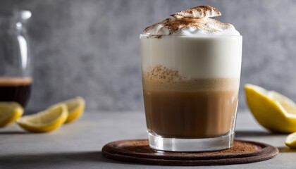 Wall Mural - A glass of coffee with whipped cream and lemon slices