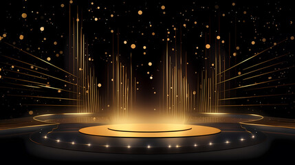 Wall Mural - Award ceremony elegant background, stage scene design concept and golden luxury light