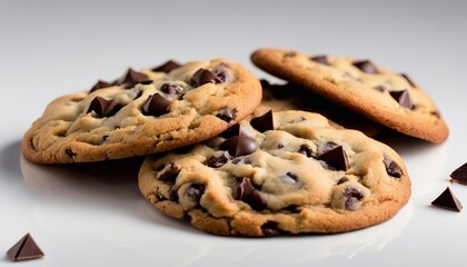 Canvas Print - Three chocolate chip cookies on a white background