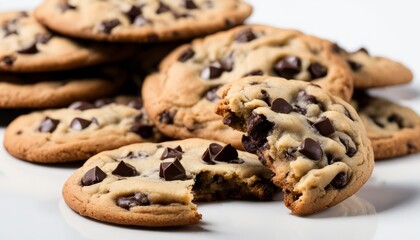 Canvas Print - A stack of chocolate chip cookies on a white plate