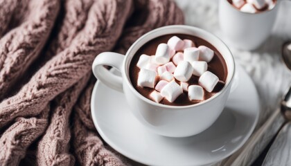 Canvas Print - A cup of hot chocolate with marshmallows on a table