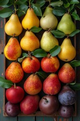 Poster - A wooden box is filled with various types of fresh fruit, creating a colorful and vibrant display.