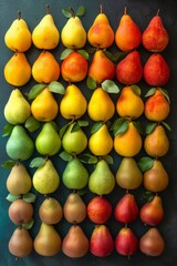 Poster - Colorful collection of pears, arranged neatly on a table.