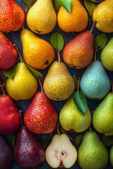 Poster - A variety of fresh pear fruits arranged on a table.