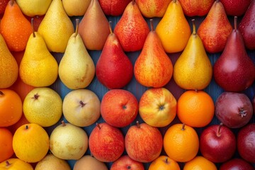 Poster - A wide variety of different types of pears showcased in a vibrant display.