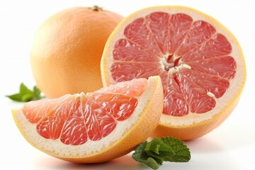 Poster - A red grapefruit cut in half and a whole grapefruit side by side.