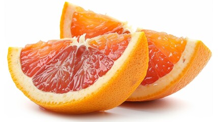 Poster - Two quarter slices of orange arranged on a white background, showcasing the vibrant colors and juicy fruit.