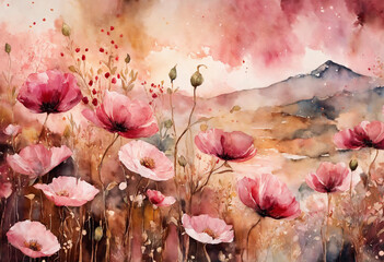 Poppy Flowers watercolor - AI generated