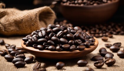 Sticker - A wooden bowl filled with coffee beans