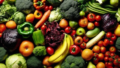  A large assortment of fruits and vegetables