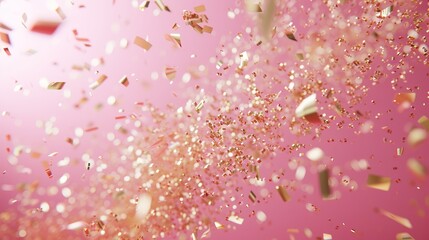 Poster - gold confetti exploding in the pink air