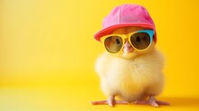 Cute Young Fluffy Easter Chick Baby With Cap And Sunglasses