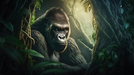 Wall Mural - gorilla hidden in the forest. created with generative ai.