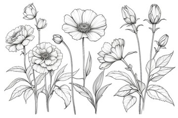 outline drawings of flowers for the coloring page