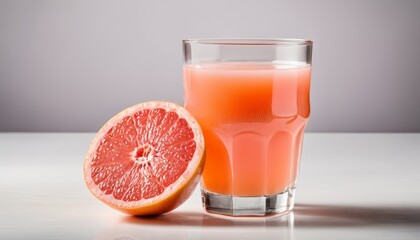 Wall Mural - A glass of juice and a grapefruit slice on a table