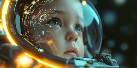 Wall Mural - futuristic child astronaut gazing into space. ai concepts in realistic style. imagining the possibil