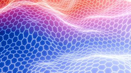 Poster - Neon glowing hexagonal honeycomb mesh. 3d rendering