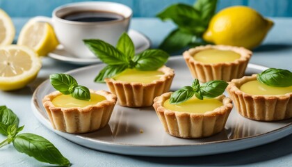 Sticker - A plate of lemon tarts with leaves on top