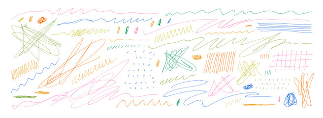 Aufkleber - Colorful tangle thin curved lines and squiggles with simple doodle patterns. Hand drawn vector pen lines.