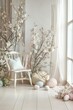 Embrace the Season: Light and Airy Spring Photography Backdrop with Pastel Flowers and Easter Eggs