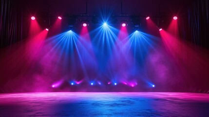 Wall Mural - Modern dance stage light background with spotlight illuminated for modern dance production stage. Empty stage with dynamic color washes. Stage lighting art design. Entertainment show