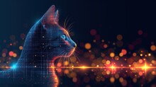 A Cat's Head Is Shown In Front Of A Dark Background With Bright Lights And A Blurry Image Of A Cat's Head.