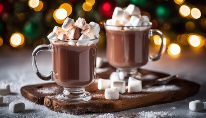 Canvas Print - Two cups of hot chocolate with marshmallows