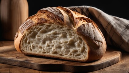 Canvas Print - A slice of bread on a wooden cutting board