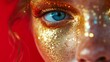 © Custom Media - Yellow Gold Glitter Woman on Red Background